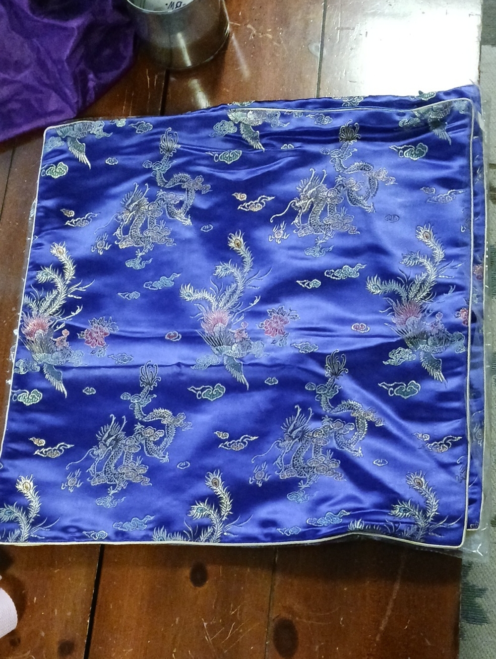 2 Luxury Blue Dragon Satin Pillow Shams - Elegant Home Bedding
